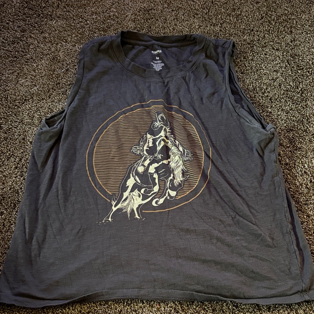 Sonoma Men's Sleeveless Shirt - Dark Gray with Gold Graphic